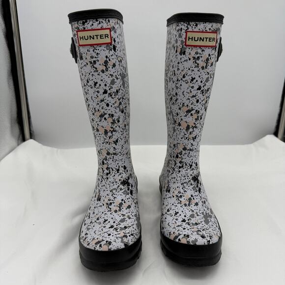 Hunter Kids Youth Tall Rain Boots Particle Print Splatter Gray Black Size US 2 - Picture 2 of 6